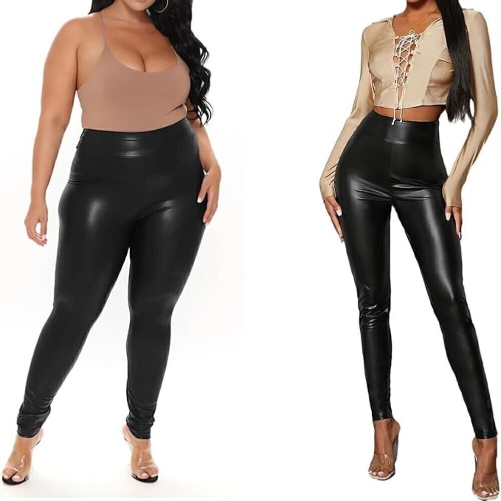 Leggings Depot Black Faux leather High Waist Leggings Size Large